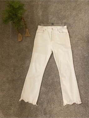 MOTHER Off-White Straight-Leg Jeans with Frayed Hem